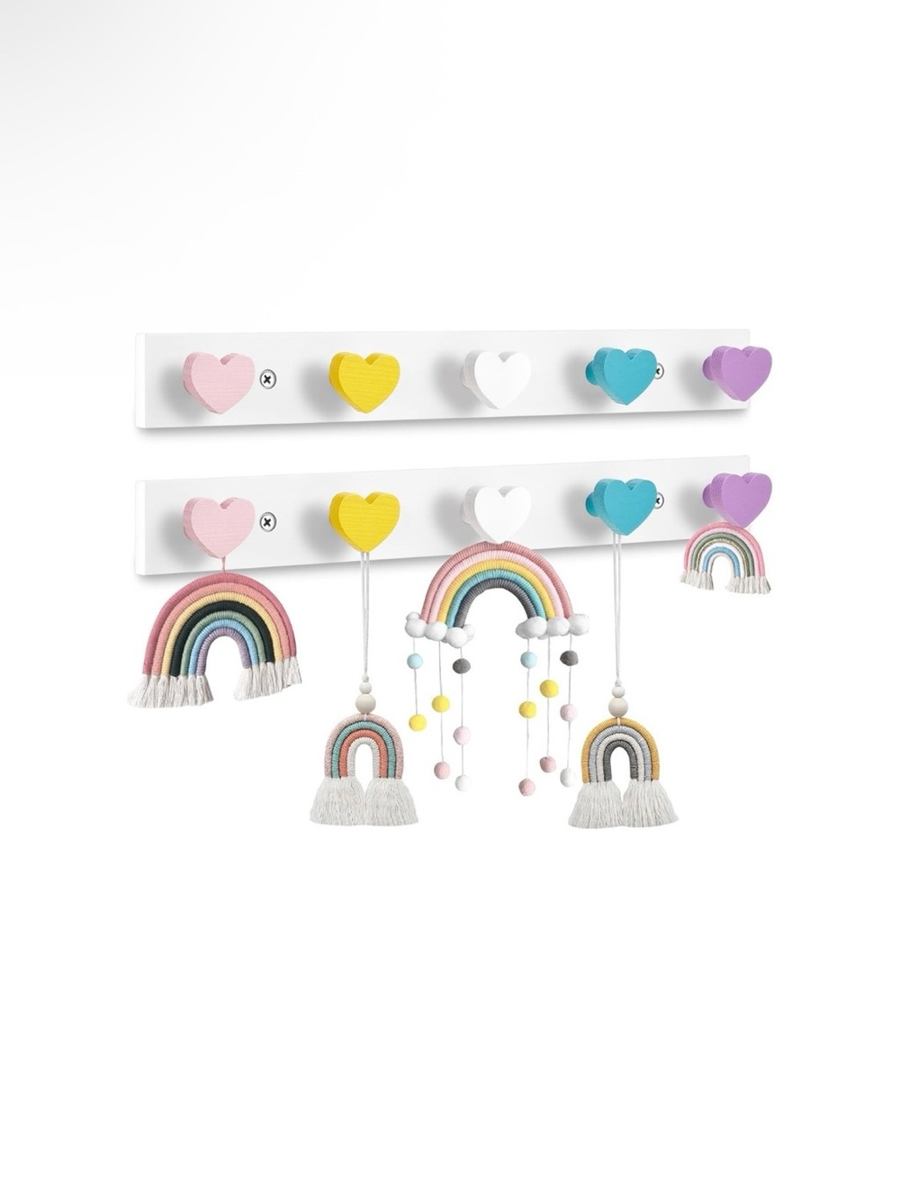 Kids Rainbow Wall Hooks - Multicolor Heart Pegs